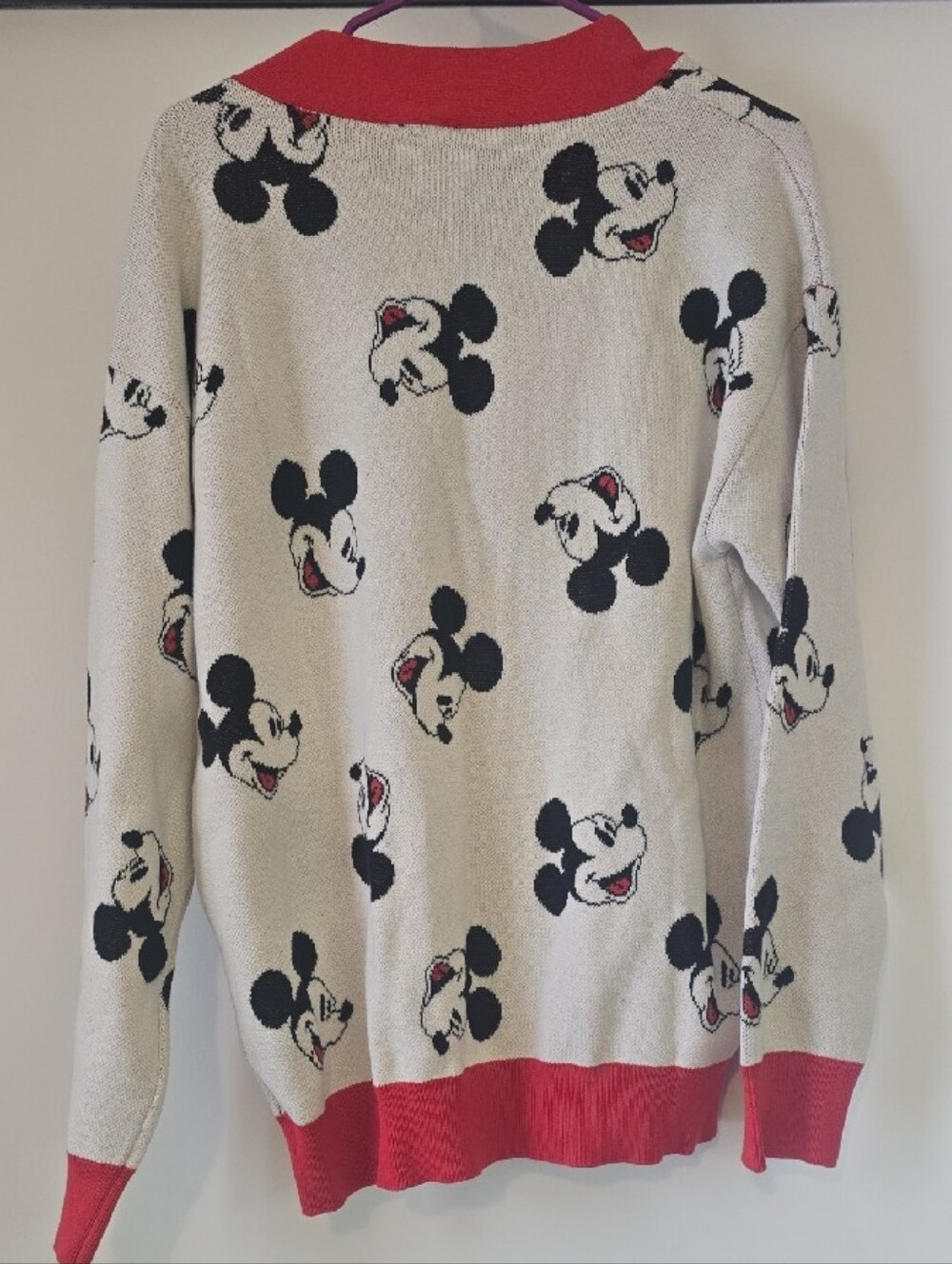 Disney Women’s Cream Cardigan with Red Trim and Black Mickey Pattern - Picture 4 of 4